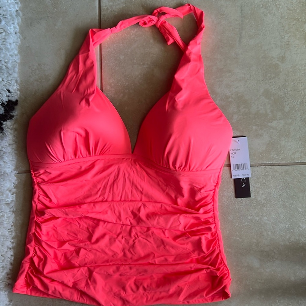 NWT!! La Blanca Island Goddess Tankini Size 14- Hot Coral